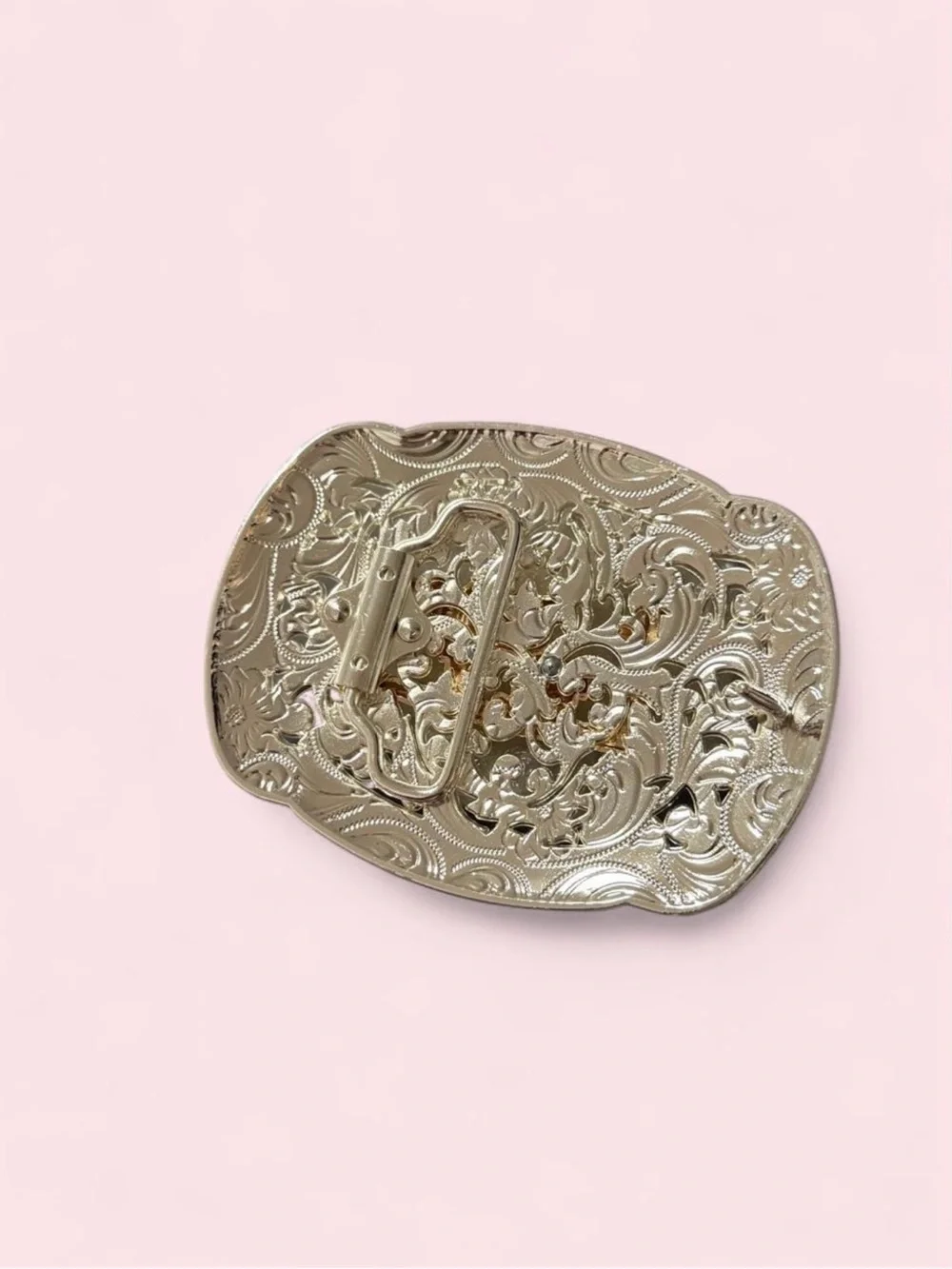 Embellished Silver-Tone Western Cross & Horse Belt Buckle - Pink Accent